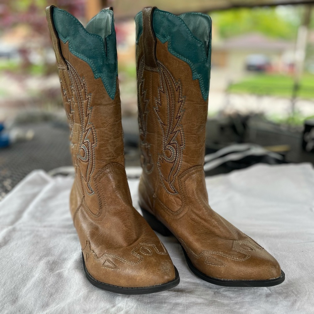 Coconuts by Matisse Tan and Teal Heeled Boots - Picture 7 of 13
